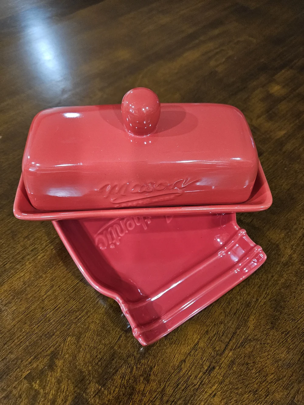 Mason Craft & More Ceramic Red Butter Dish with Lid / Spoon Rest Combo